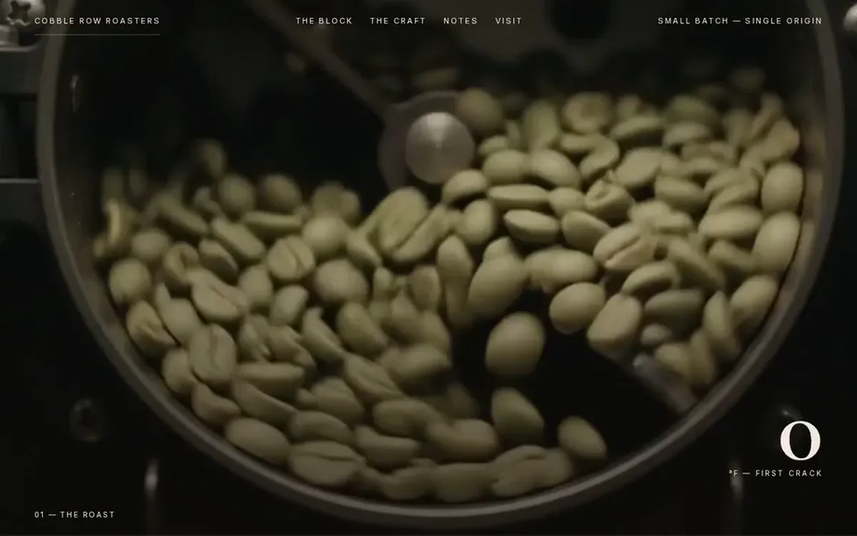 Cobble Row Roasters live website, scrolling